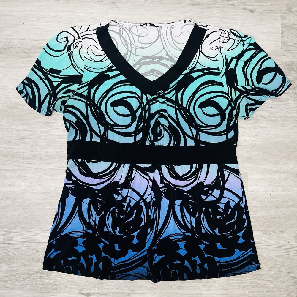 Blue And Purple Waist banded Top Blouse Shirt - No Tag XL-2X